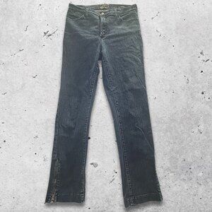 NYDJ Jeans Straight Leg Cut Zipper Detail Soft Premium Denim Dark Wash Blue W 10